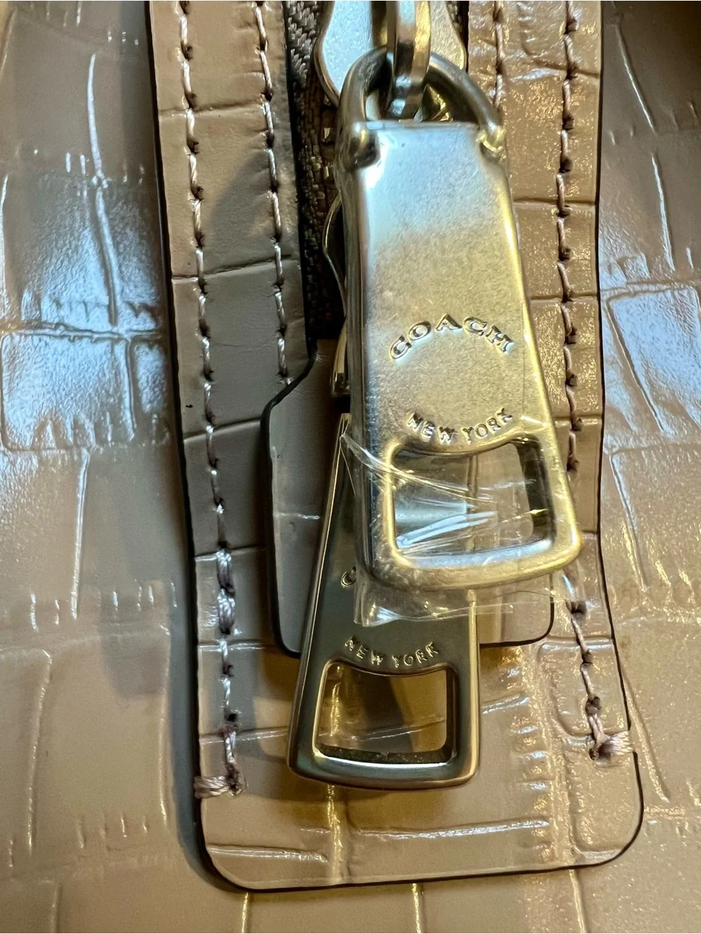 COACH Croc-Embossed Leather Andrea Mini Carryall in a tan colorway